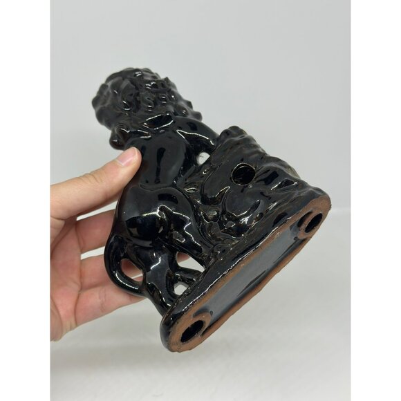 VTG Black Ceramic Lion Figurine With Thermometer Made In Japan MCM Decor Style - Picture 7 of 8